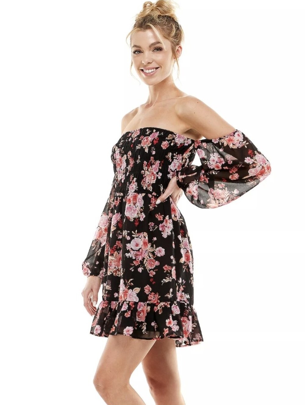 Lily Rose Long Sleeve Off-The-Shoulder Smocked Dress Size Medium